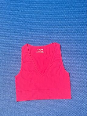 Garage Hot Pink Ribbed V-Neck Cropped Tank Top